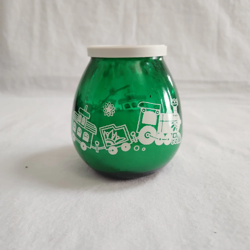 Vintage Green Glass Jar with Train Candle